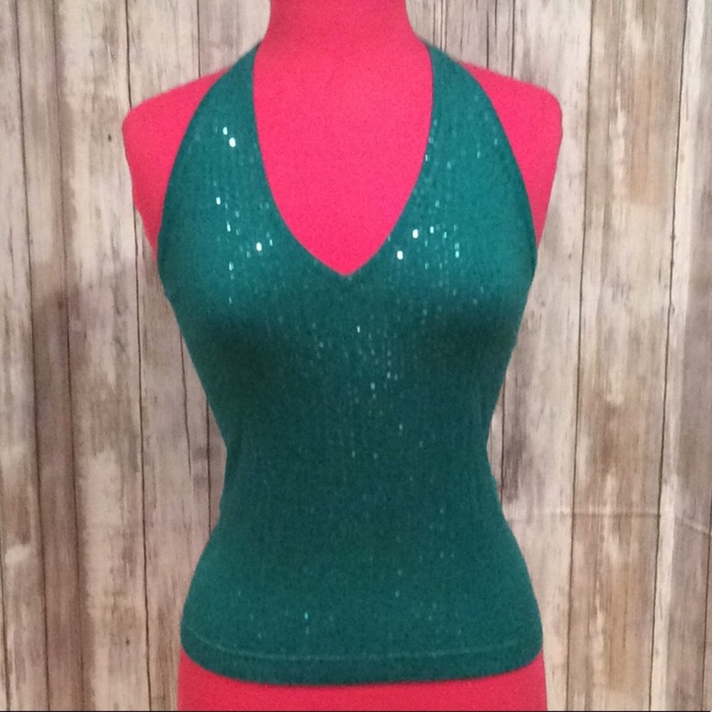 BCBG Green Sequin Halter Top